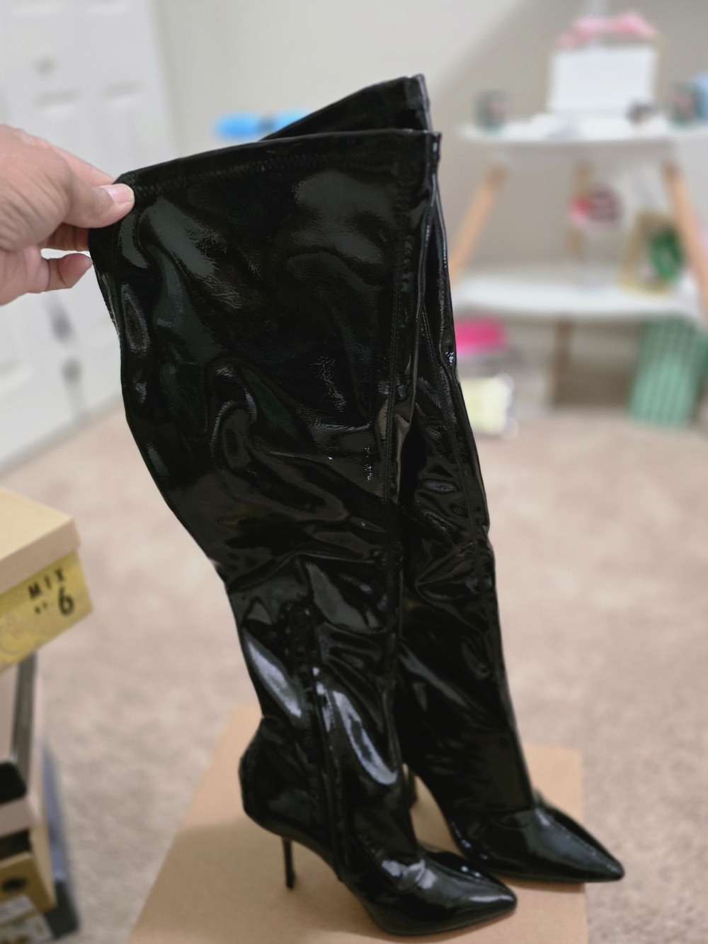 Mix No. 6 Black Patent Over-the-Knee Stiletto Boots